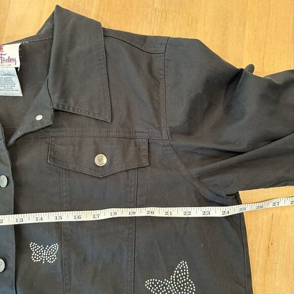 Quacker Factory Jacket Womens Sz XL Black Denim Jean Butterfly Rhinestones Gems - Picture 8 of 9